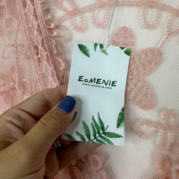 2/$30 NWT EoMENIE Cut-out Crochet Lace Tunic Boho Coverup Blush Pink #A0238 TRB2 - Picture 6 of 7